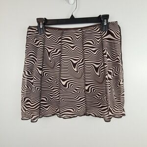 Divided H&M Brown Swirl Mesh Mini Skirt Lettuce Hem Y2K Style M Retro Grunge